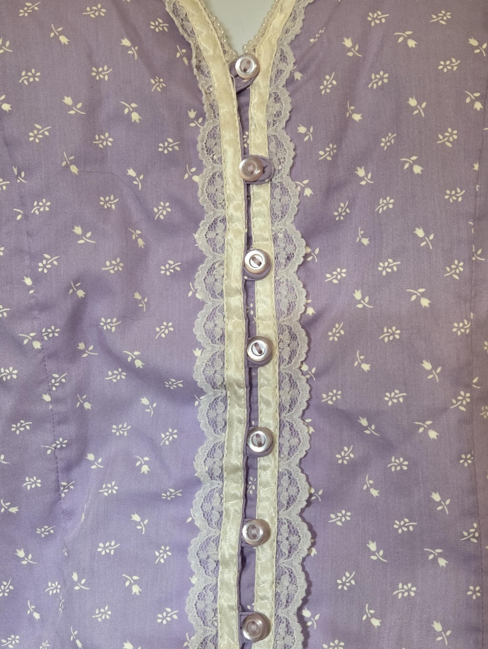 Vintage 70s Purple Floral Puff Sleeve Button Up Blouse Shirt S - Picture 4 of 4